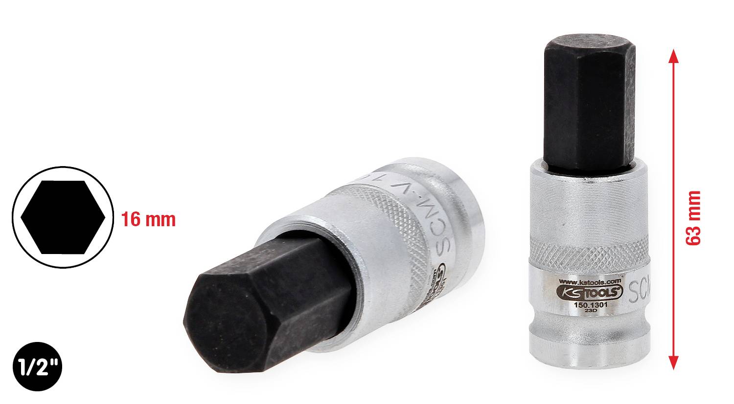 Zestaw nasadek z grotem składający się z dwóch kluczy sześciokątnych, o średnicy 16 mm, długości 63 mm. Widoczna nazwa marki X-Tools.