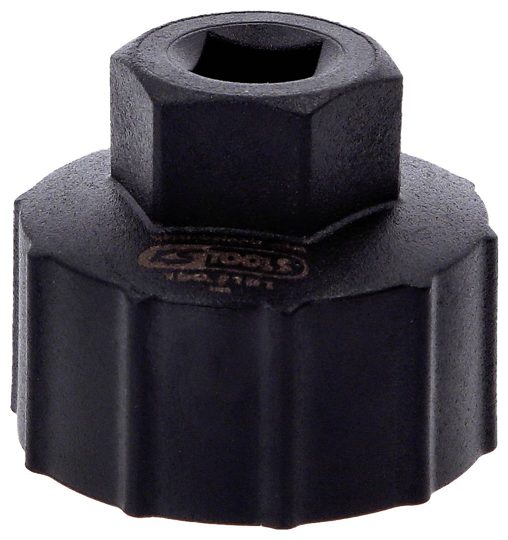 Czarny, sześciokątny narzędzie służące do montażu lub demontażu części samochodowych. Posiada cylindryczny kształt.