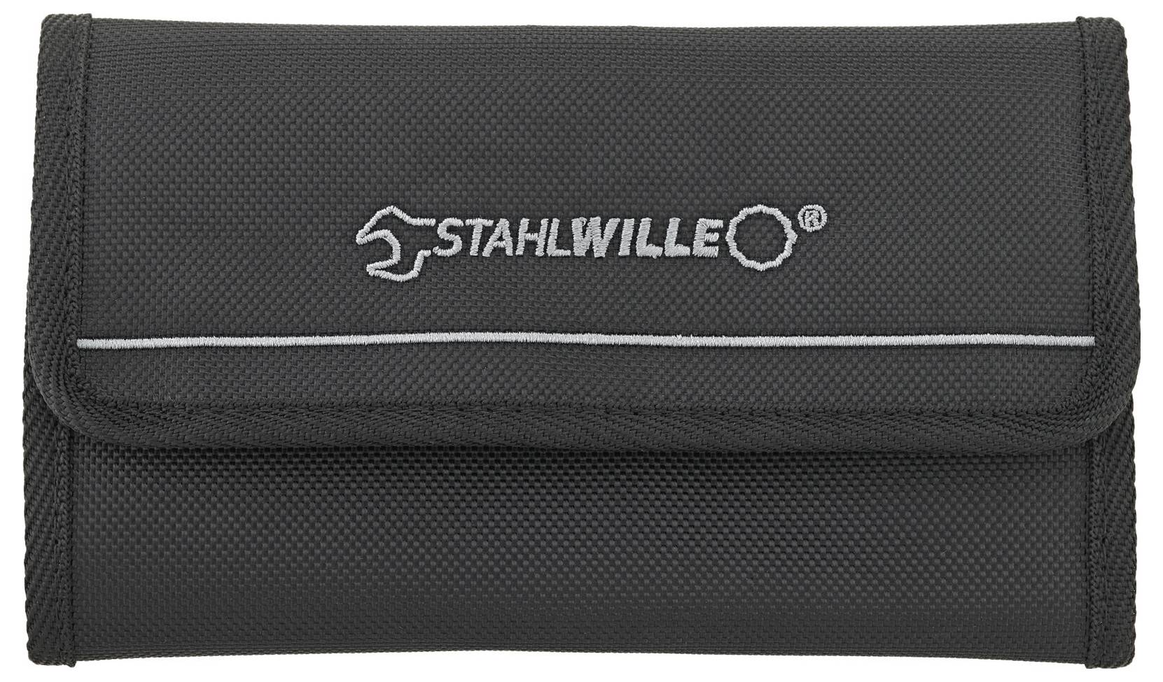 Czarne, prostokątne etui z logo i napisem 'STAHLWILLE' w kolorze białym na przedniej stronie.