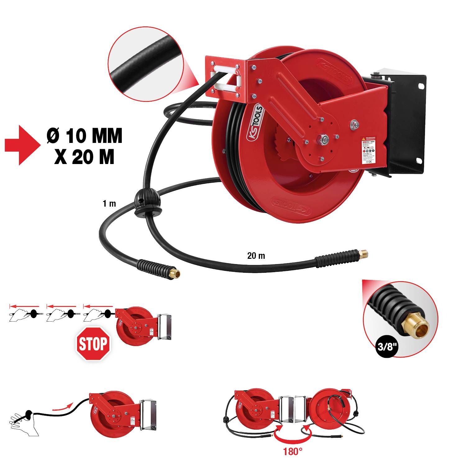 Котушка для шланга зі стисненим повітрям KS Tools Druckluft-Schlauchaufroller Ø10 мм, Ansc 515.3425 515.3425