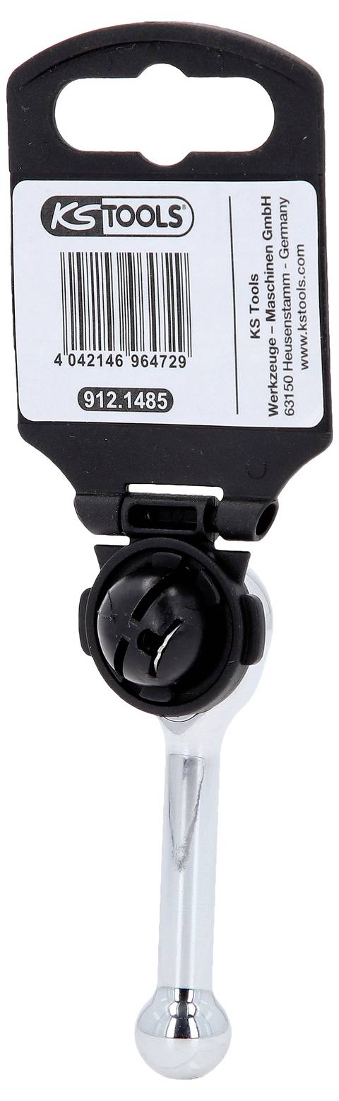 Kompaktowy klucz dynamometryczny z grzechotką firmy KS Tools, przedstawiony w oryginalnym opakowaniu z kodem kreskowym i specyfikacją produktu.