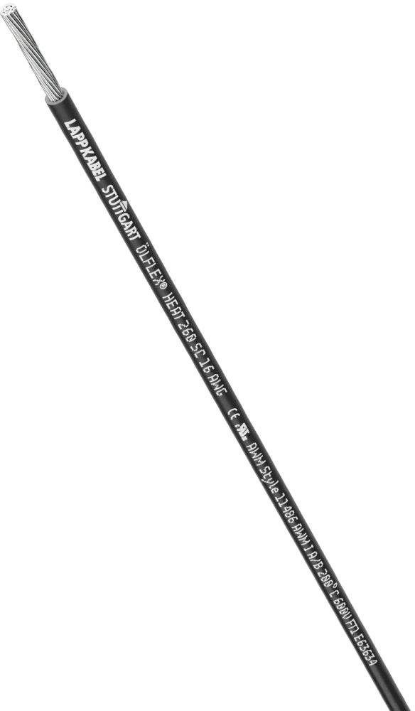 Na ilustracji znajduje się czarny kabel z napisem 'Lappkabel Stuttgart Ölflex Heat 205 SC 16 AWG'.