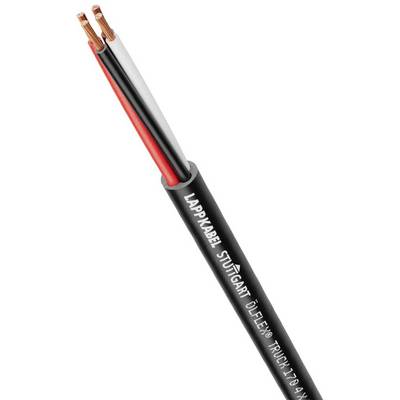 Kabel z trzema przewodami miedzianymi, każdy w izolacji w kolorze czerwonym, czarnym i białym. Napis: LAPPKABEL STUTTGART ÖLFLEX.