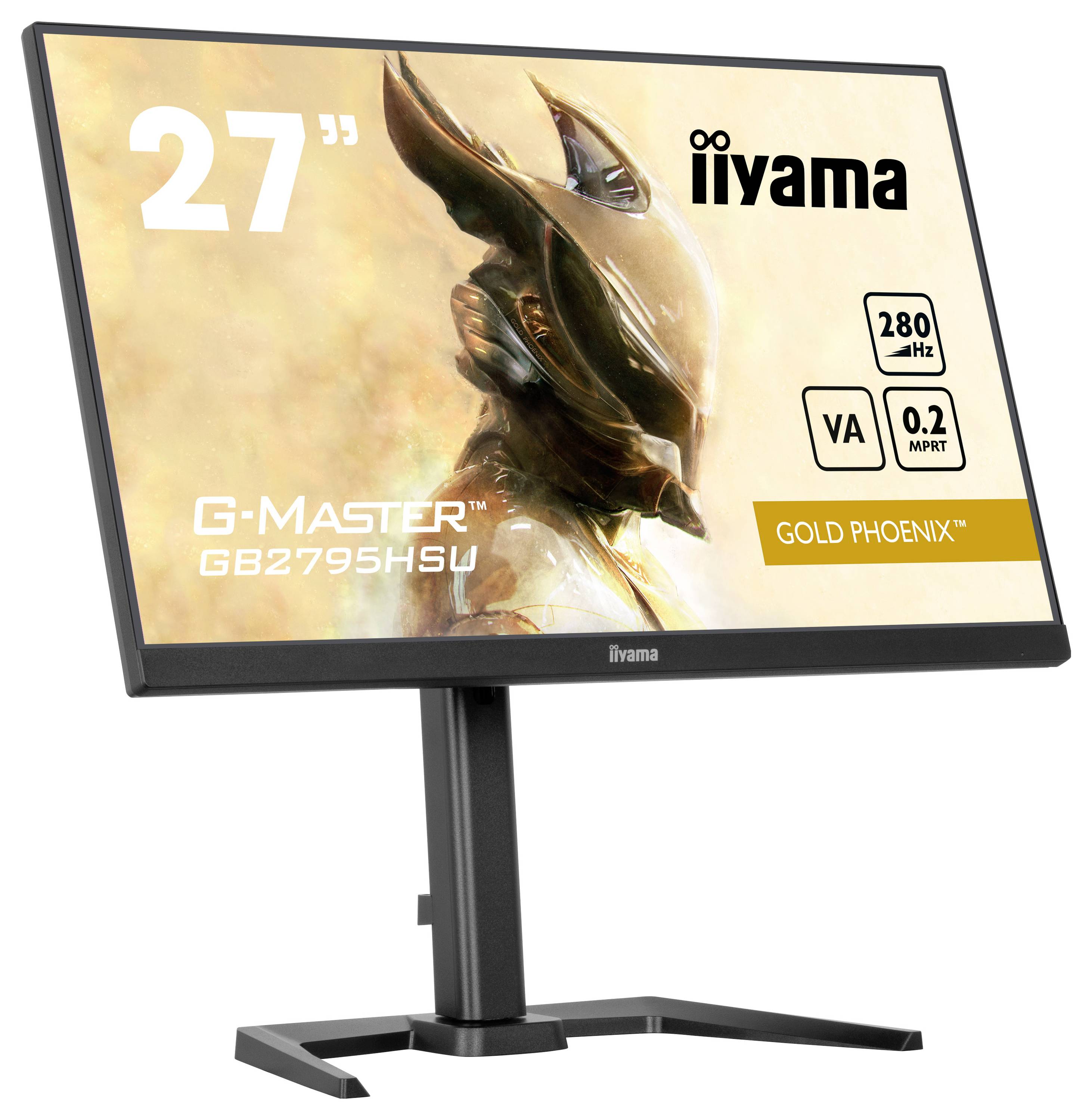 27-calowy monitor Iiyama, model G-Master Gold Phoenix, wyświetla wysoki kontrast. Rozdzielczość: VA, czas reakcji: 0,2 ms, częstotliwość odświeżania: 280 Hz.