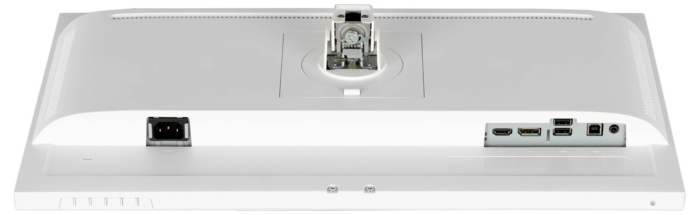 Widok z tyłu monitora z przyłączami: zasilanie, złącza HDMI, DVI oraz porty USB.