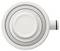 Okrągła, biała plastikowa pokrywka z koncentrycznymi rowkami i krótkim uchwytem po boku; używana do uszczelnienia lub zakrywania.