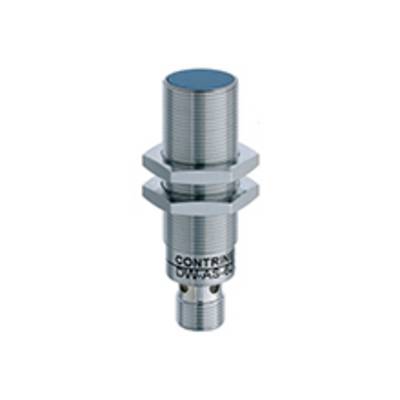 Cylindryczny metalowy czujnik z gwintem, z napisem 'Contrinex DW-AS-703'.