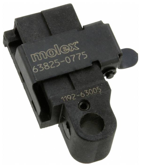 Czarny złącznik elektryczny Molex z widocznymi numerami „63825-0775" i „1192-63005" na jego powierzchni.