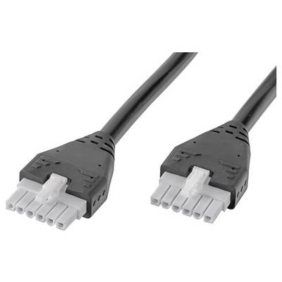 Czarny kabel z dwoma identycznymi, sześciostykowym złączami, odpowiedni do połączeń elektrycznych w urządzeniach i komputerach.