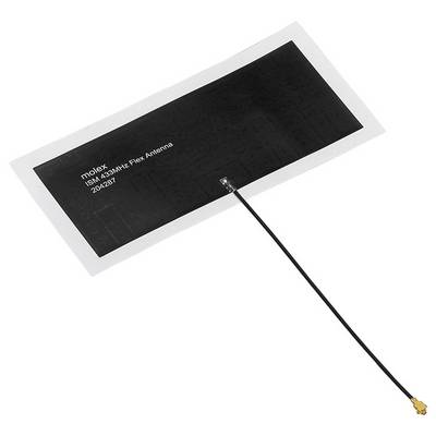 Czarna antena elastyczna z oznaczeniem 'moex ISM 433MHz Flex Antenna 204287' z dołączonym przewodem.