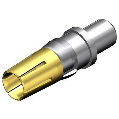 Metalowy złącz z obudową w kolorze srebrnym i stykami w kolorze złotym, przeznaczony do precyzyjnych połączeń elektronicznych.