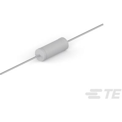 Cylindryczny opornik elektryczny z dwoma długimi przewodami przyłączeniowymi, ułożony w poziomie na białym tle.