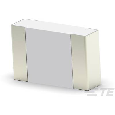 Prostokątny ceramiczny kondensator z metalowymi końcówkami. Neutralne tło.