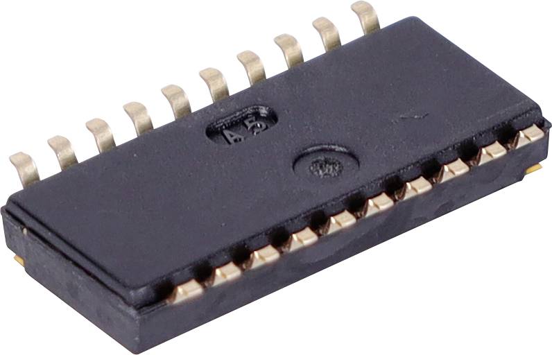 Czarny scalony układ elektroniczny z wieloma metalowymi pinami, zazwyczaj stosowany w urządzeniach elektronicznych do przetwarzania informacji.