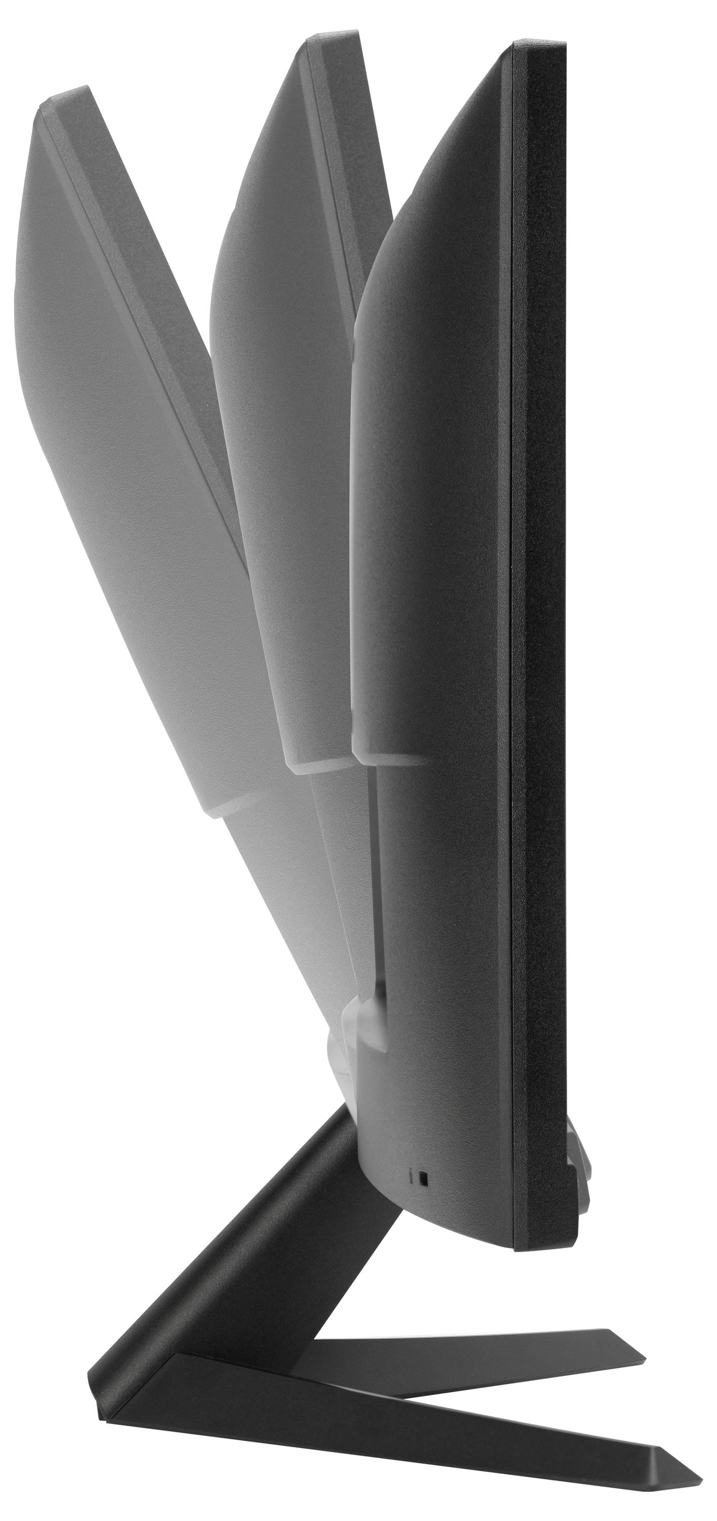 Monitor jest pokazywany z boku, z trzema nachodzącymi na siebie obrazami, ilustrującymi jego pochylenie do tyłu.