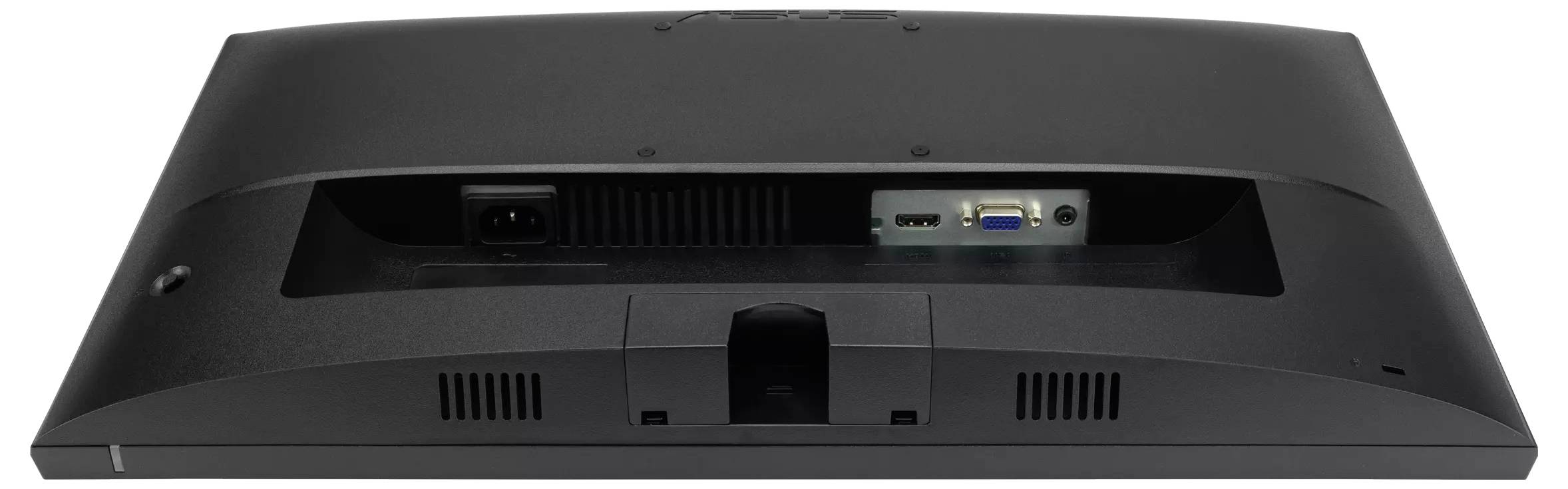 Tylna strona monitora komputerowego z gniazdami zasilania, HDMI i VGA.