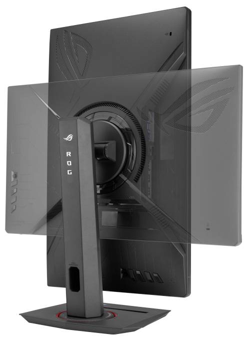 Ekran komputerowy widziany od tyłu, zamocowany na podstawce. Monitor wyświetla logo i charakteryzuje się nowoczesnym, smukłym designem.