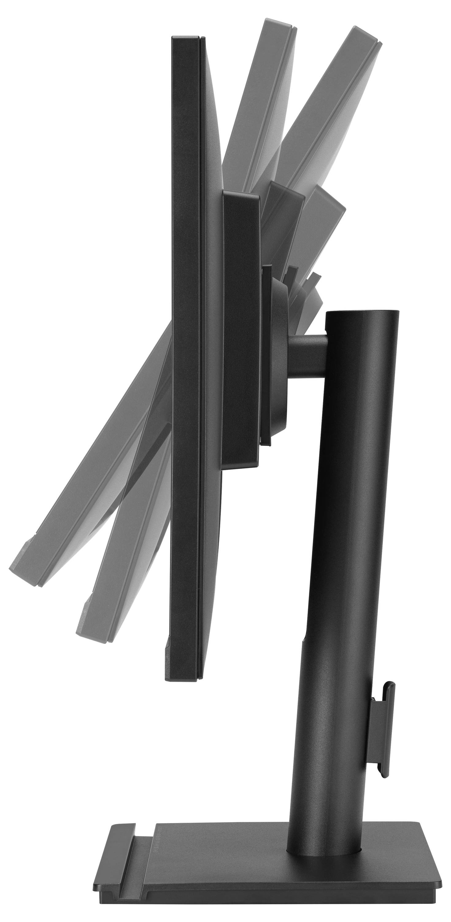 Widok z boku monitora komputerowego, którego kąt nachylenia można regulować w różnych pozycjach.