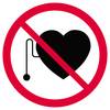 Czerwony znak zakazu z przekreślonym czarnym symbolem serca zawierającym przedstawienie stetoskopu.