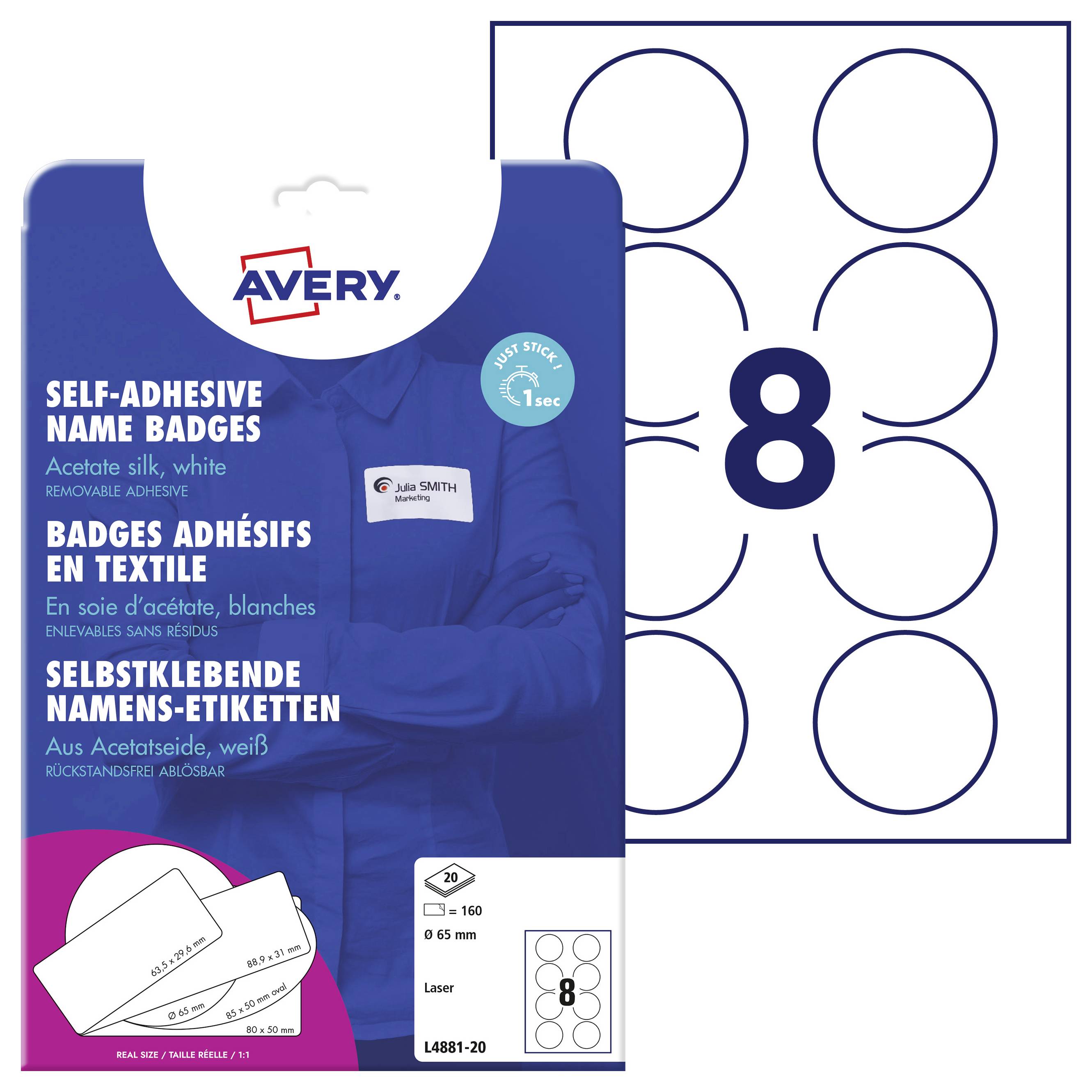 Етикетки Avery-Zweckform L4881-20 (Ш x В) 65 мм x 65 мм 160 шт.