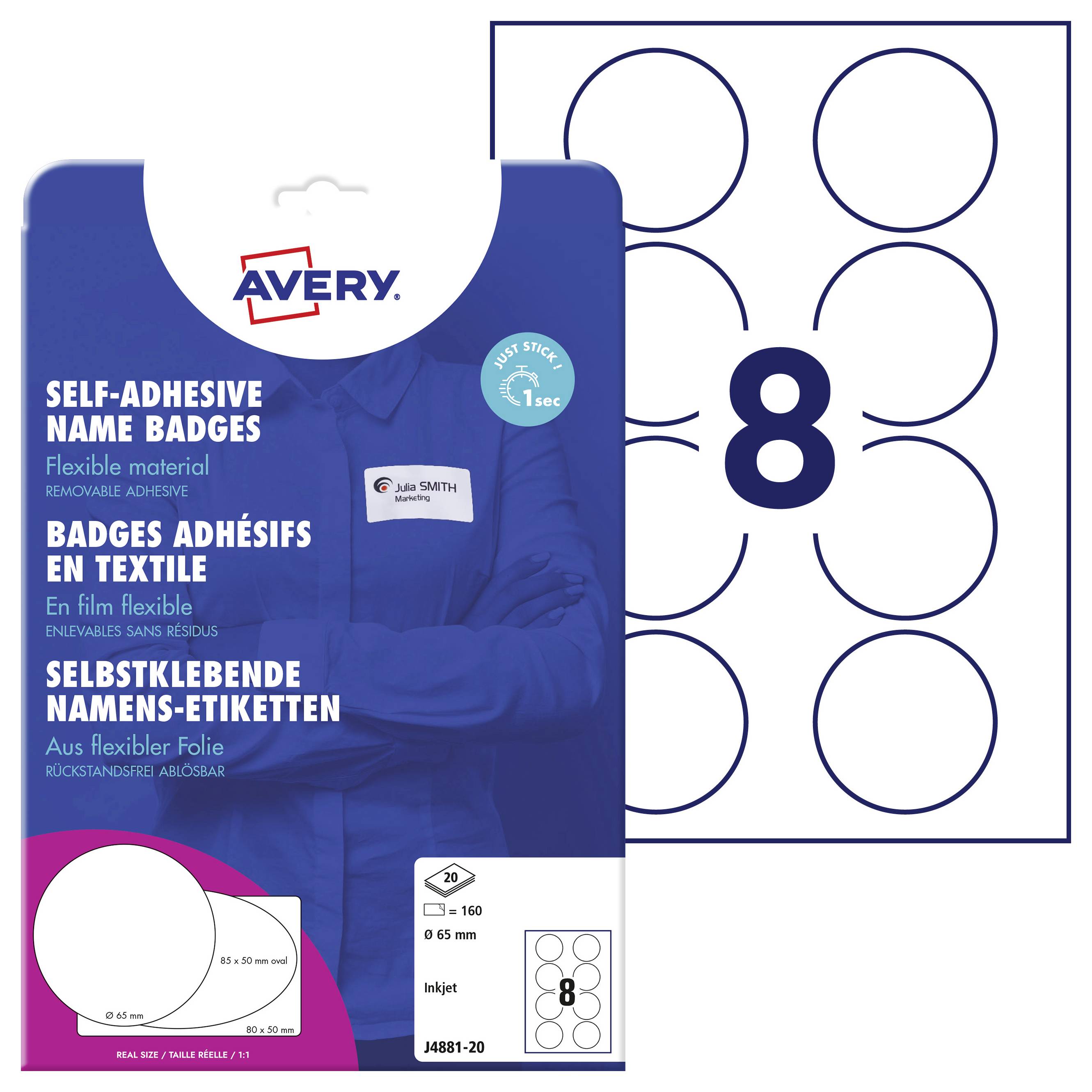 Етикетки Avery-Zweckform J4881-20 (Ш x В) 65 мм x 65 мм 160 шт.