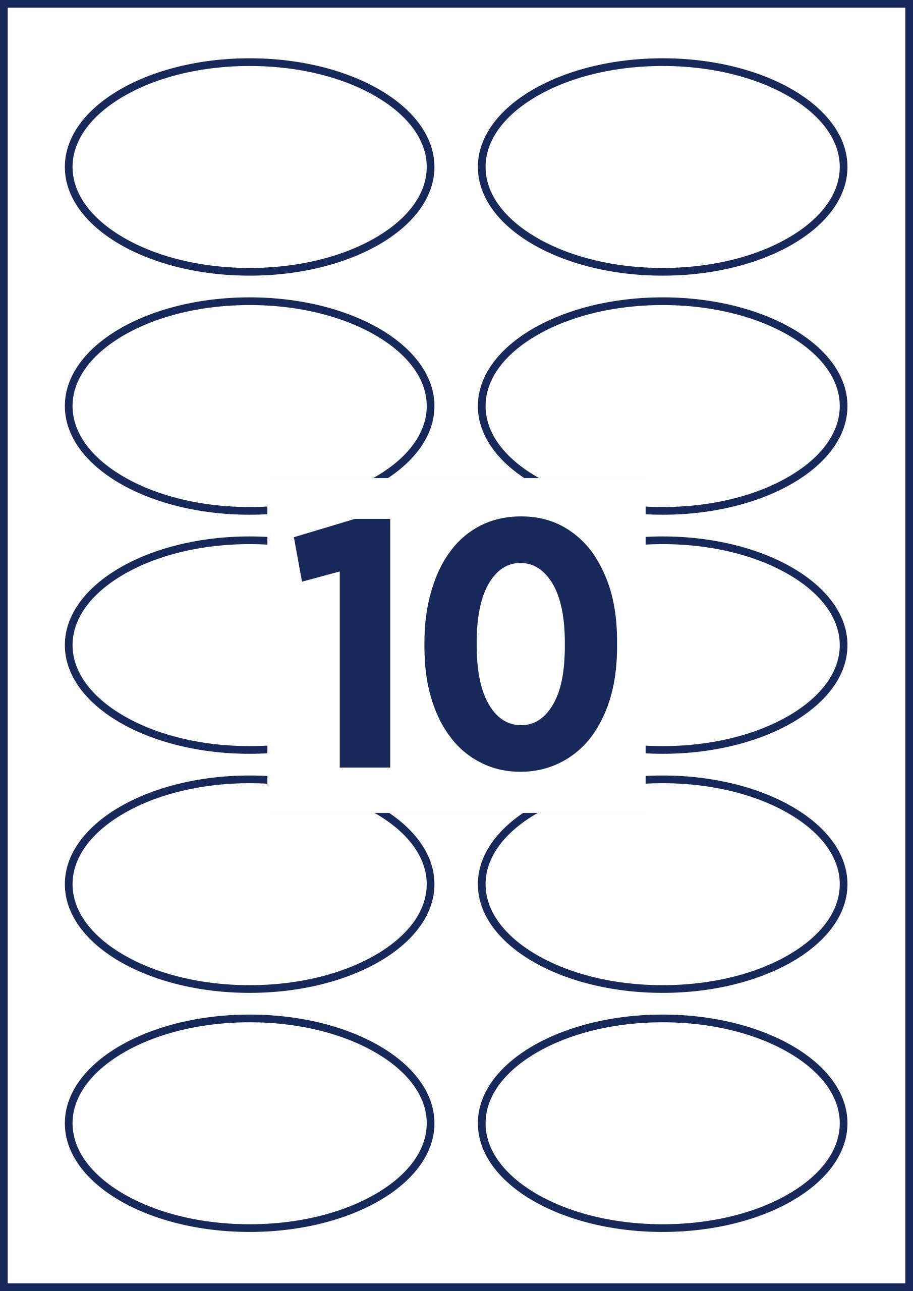 "Dziesięć owalnych ramek rozmieszczonych w siatce, z cyfrą „10" umieszczoną centralnie na białym tle."
