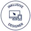 Ikona przedstawiająca ekran komputera i smartfona, otoczona napisem 'Inklusive Designer'. Symbolizuje projektowanie inkluzywne.
