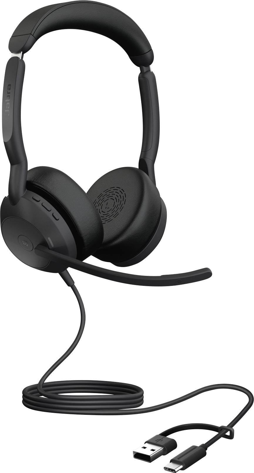 Накладні навушники Jabra Evolve2 50, кабель, Bluetooth стерео, чорний, шумозаглушення мікрофона, гарнітура з шумопоглинанням, вимк