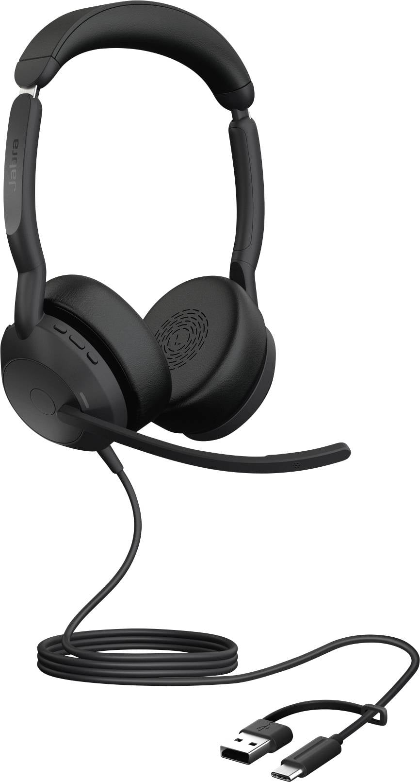 Накладні навушники Jabra Evolve2 50, кабель, Bluetooth стерео, чорний, шумозаглушення мікрофона, гарнітура з шумопоглинанням, вимк
