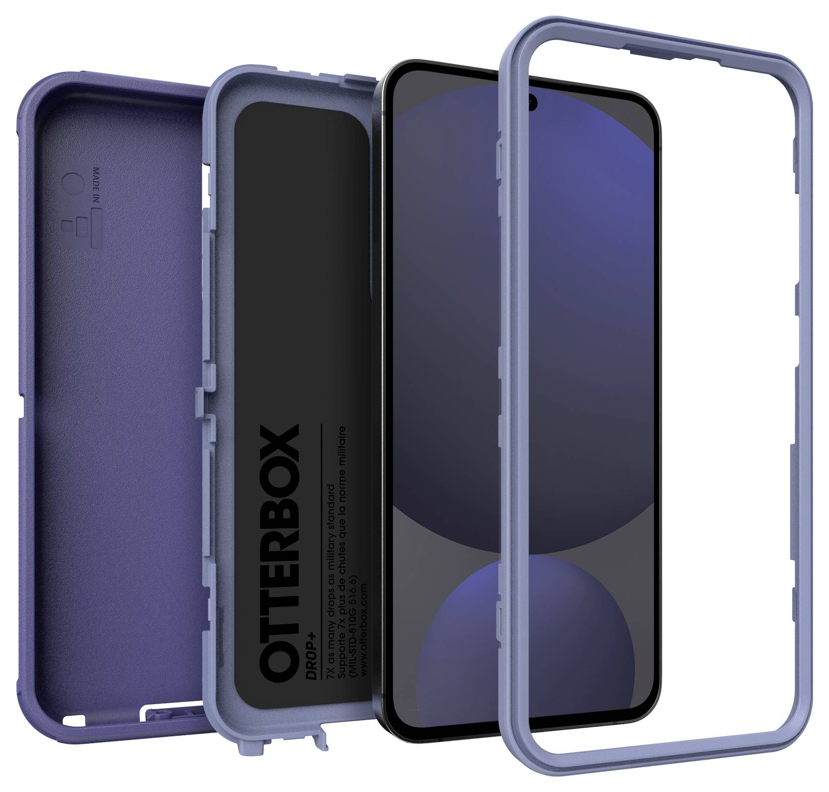 Na zdjęciu widać etui na telefon marki OtterBox o solidnej, niebieskiej konstrukcji, składające się z kilku warstw chroniących smartfona.