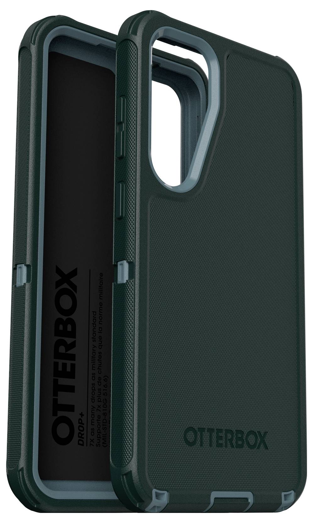 Ciemnozielone etui na telefon od OtterBox o wytrzymałej konstrukcji z wycięciami na aparat, przyciski i złącza.