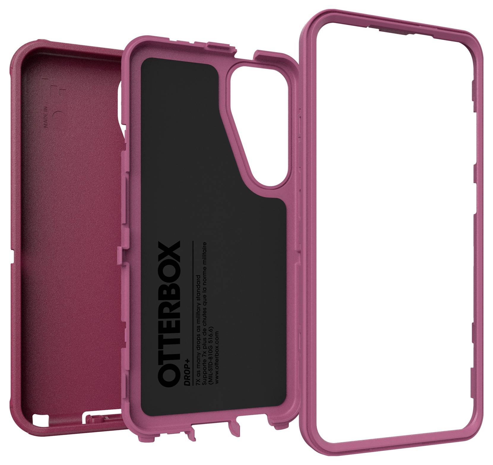 Dwuczęściowe etui na telefon od OtterBox w kolorze czerwonym z czarnym wnętrzem, prezentowane od przodu i tyłu.