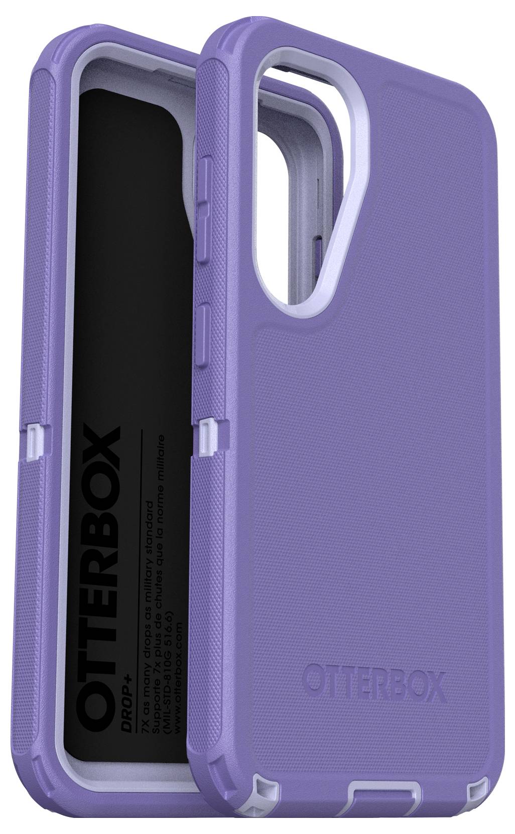 Fioletowe etui ochronne na smartfona o wzmocnionej konstrukcji przeciwupadkowej i antypoślizgowych krawędziach.