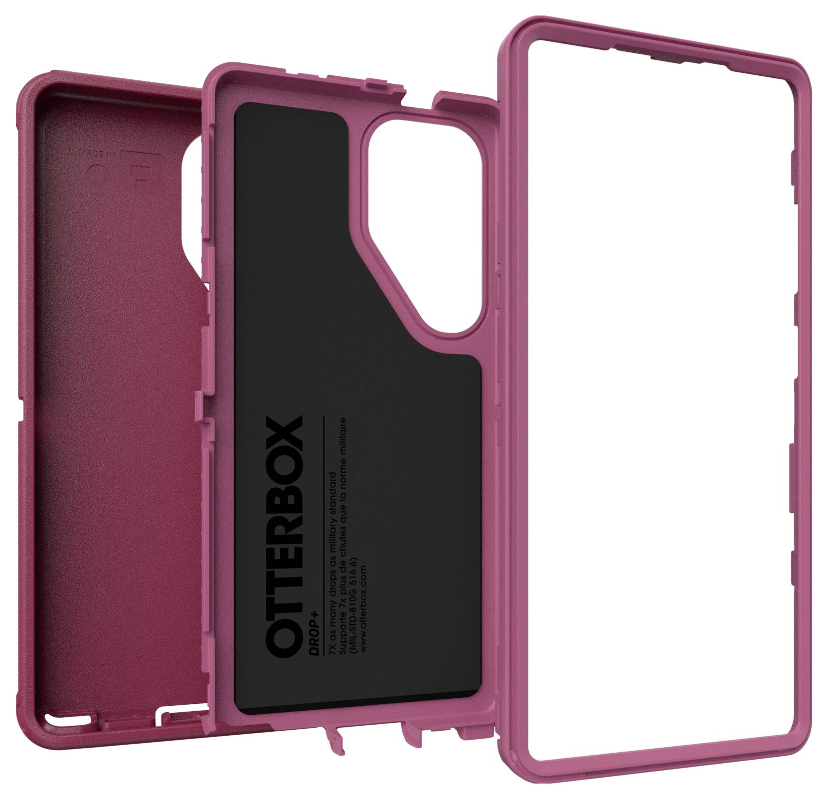 Różowy pokrowiec na telefon marki Otterbox, składający się z dwóch części, zaprojektowany do ochrony smartfona.