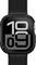 Smartwatch wyświetla godzinę '10:09' na czarnej tarczy z szarymi cyframi. Koperta zegarka i pasek są również czarne.