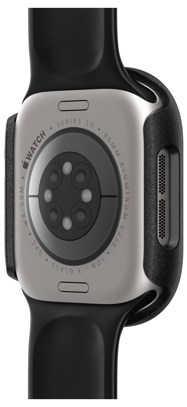 Tylna strona smartwatcha z czterema czujnikami oraz obudową z napisem 'Series 6, 40 mm, Obudowa aluminiowa, GPS, Wodoszczelny'.