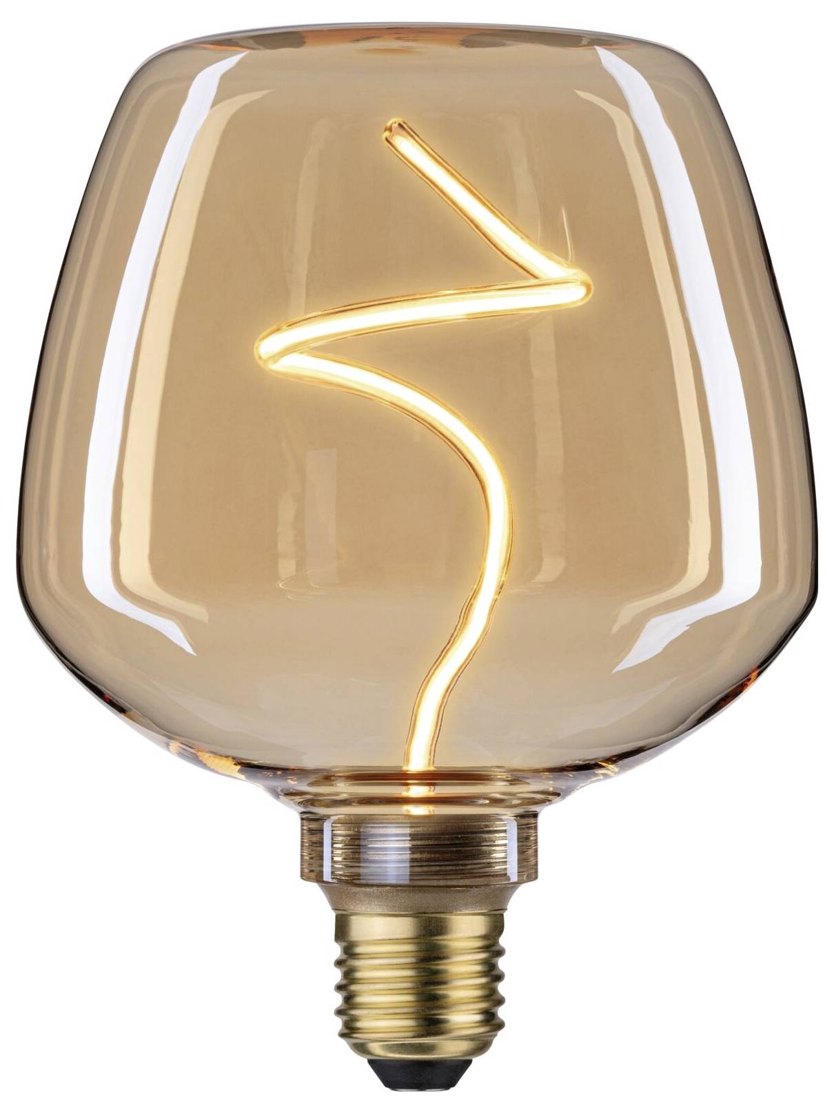 Nowoczesna żarówka LED z spiralnie ukształtowanym włóknem w ciepłym świetle.