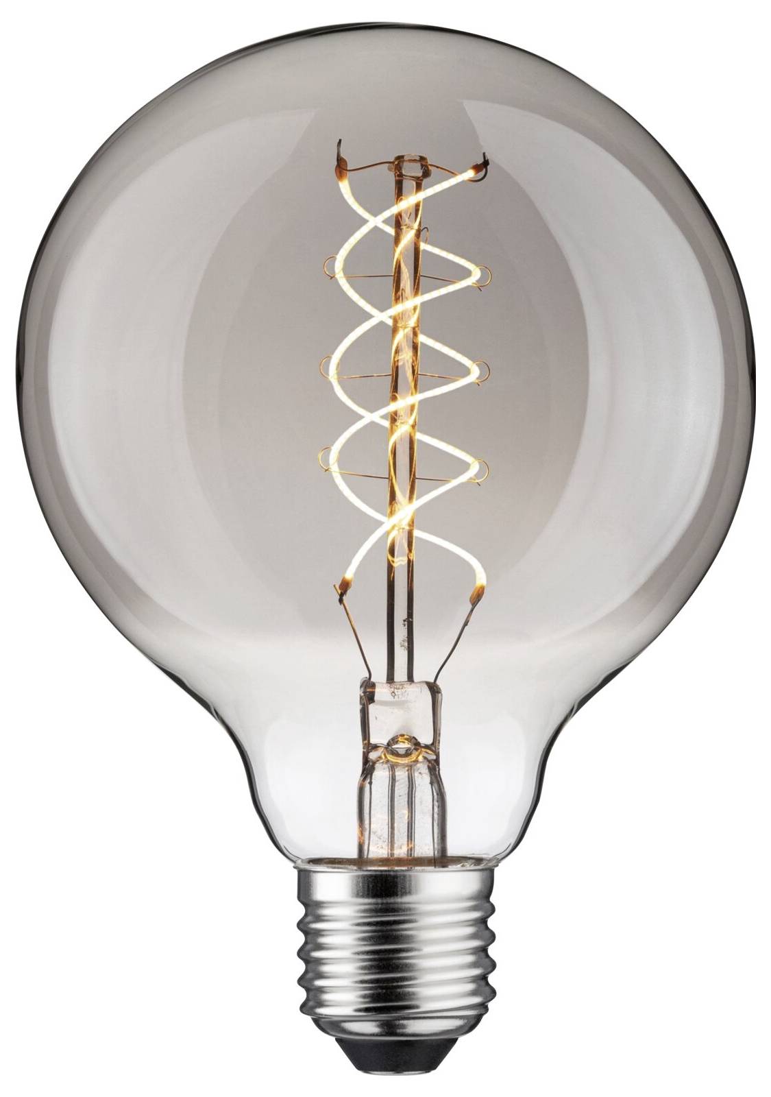 Żarówka z widoczną, spiralnie ukształtowaną żarówką. Żarówka lekko świeci, prezentując innowację i energię.