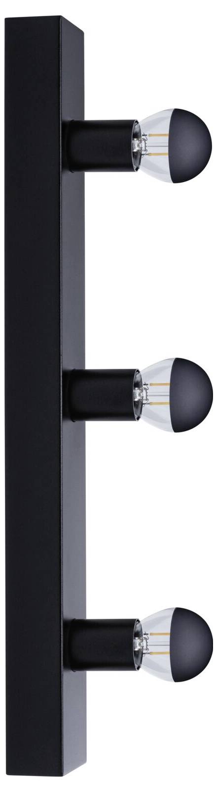 Nowoczesny, czarny kinkiet trójramienny z kulistymi kloszami.