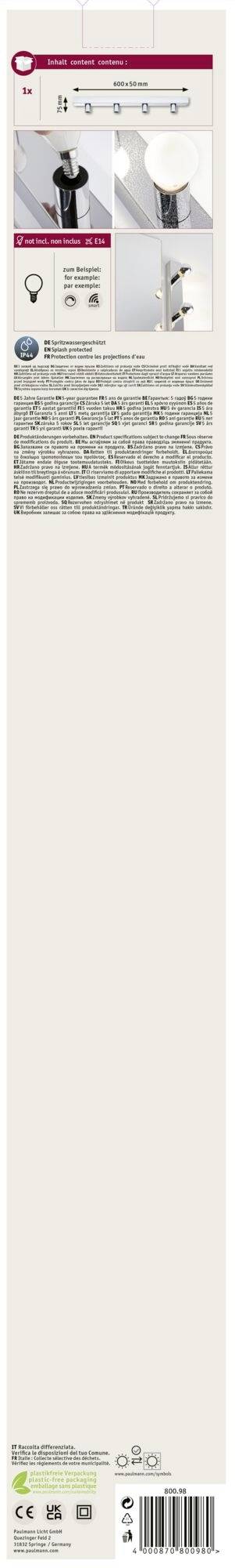 Tył opakowania zasłony z informacjami o produkcie i instrukcjami montażu. Zawiera wymiary, dane materiałowe oraz ilustracje montażowe.