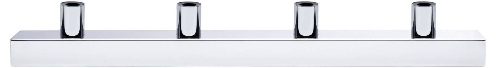 Prosty, nowoczesny wieszak na ubrania z metalu z czterema równomiernie rozmieszczonymi haczykami w pionie.