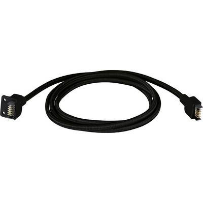 Długi czarny kabel Ethernet z dwoma wtyczkami RJ45, odpowiedni do instalacji sieciowych.