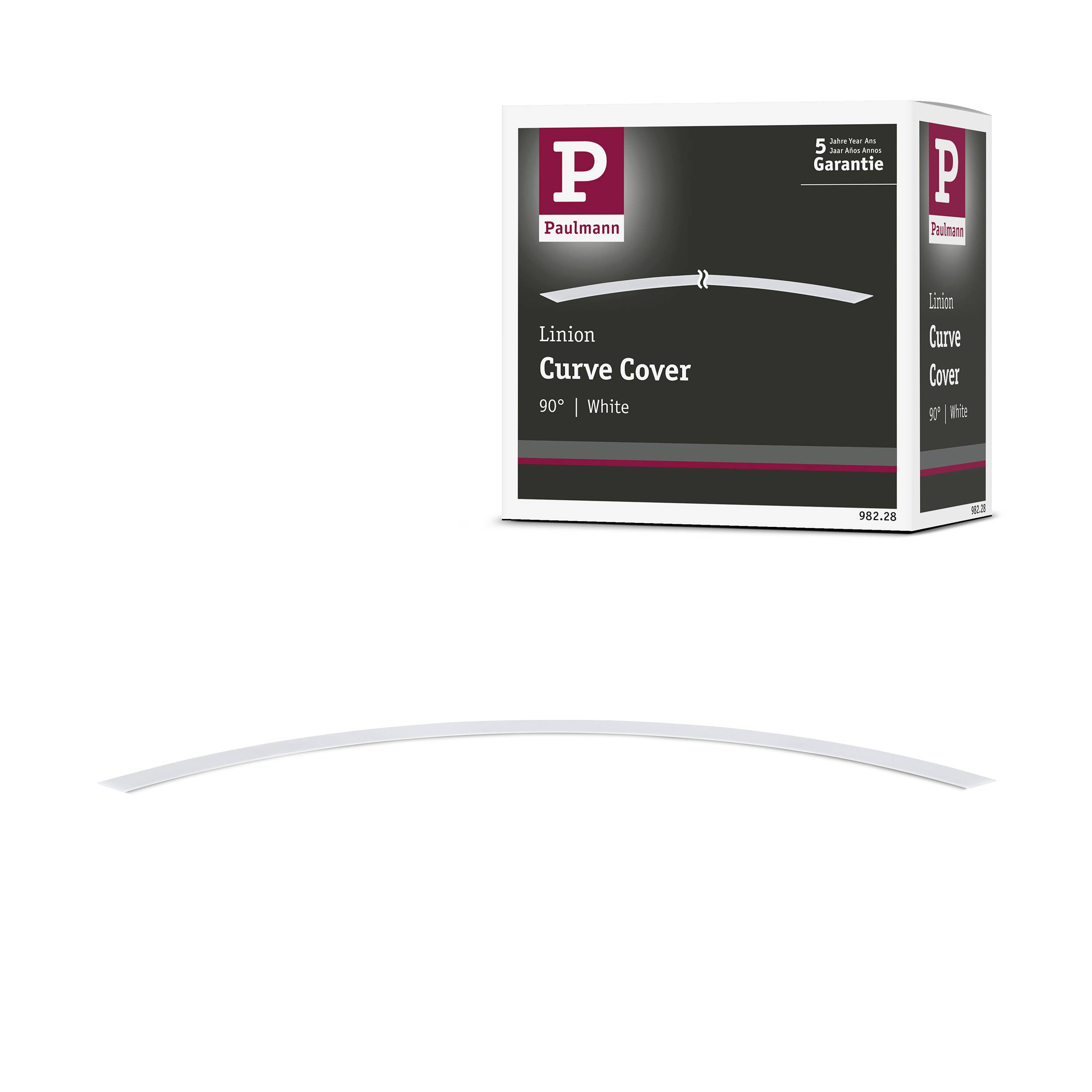 Biała, wypukła osłona do taśmy LED Linion Flexstrip firmy Paulmann, zapakowana w pudełko z napisem 'Curve Cover 90° | White'.