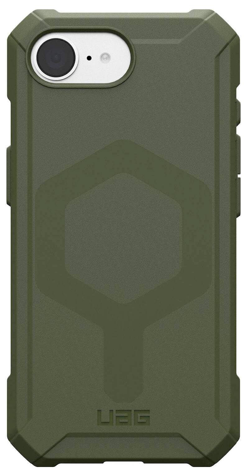 Zielona ochronna obudowa na telefon o wytrzymałej konstrukcji z logo marki na dole. Jest przeznaczona do smartfona.