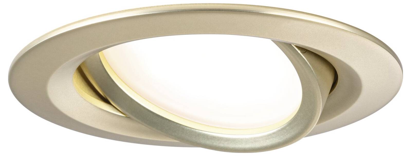 Złota, okrągła lampa sufitowa o nowoczesnym, obrotowym designie, odpowiednia do oświetlenia wnętrz.