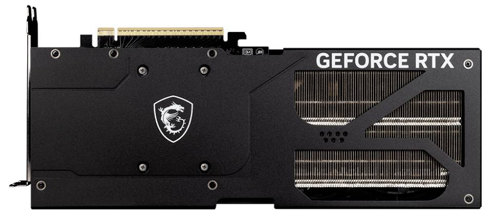 Czarna karta graficzna z napisem 'GEFORCE RTX' i logo producenta pośrodku.