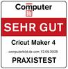 Logo 'Computer Bild' nad czerwonym paskiem z napisem 'BARDZO DOBRY'. Poniżej 'Cricut Maker 4', data '12.09.2025' i 'TEST PRAKTYCZNY'.