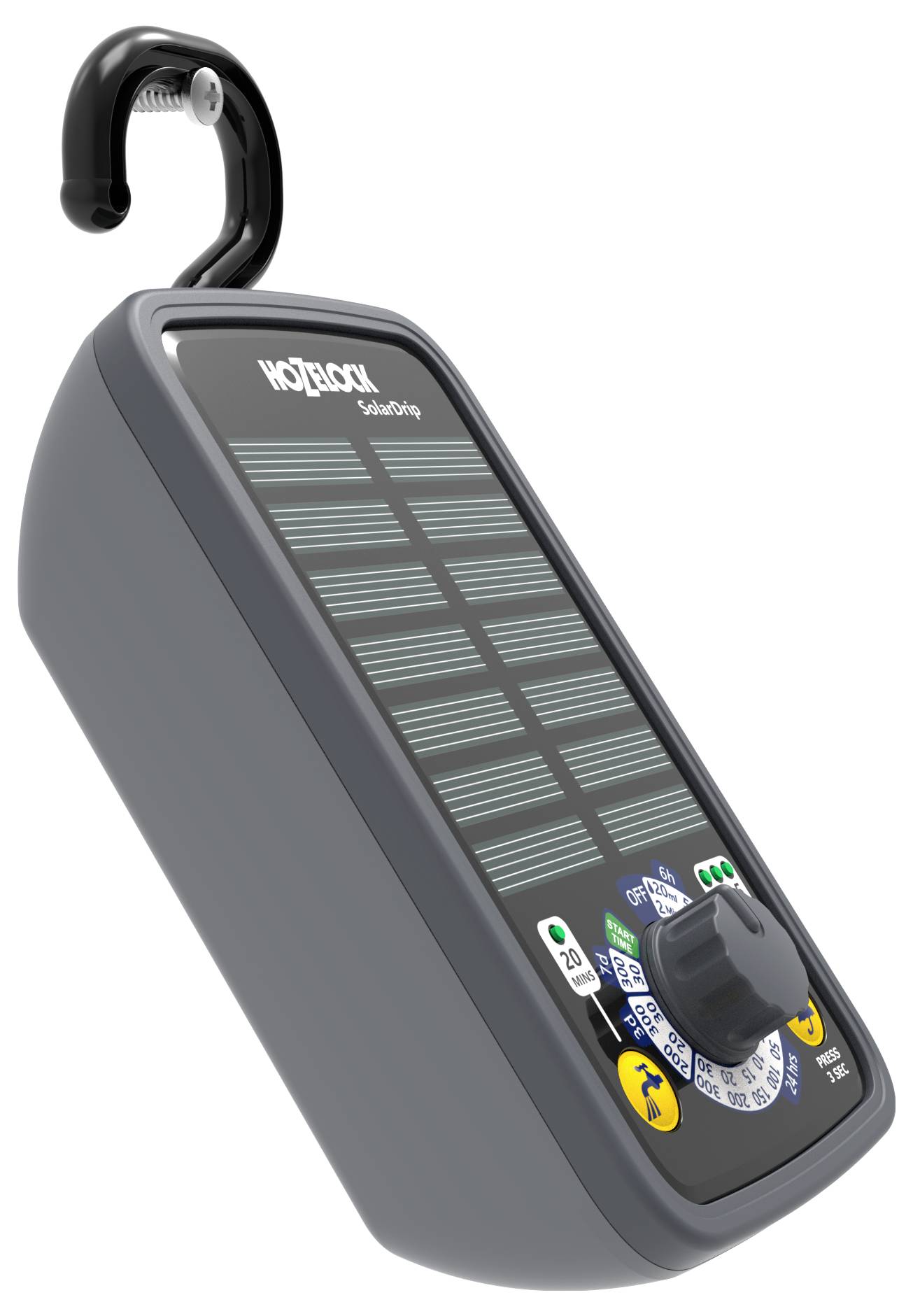 Szary, przenośny przyrząd pomiarowy z wyświetlaczem cyfrowym, pokrętłem regulacyjnym i hakiem do zawieszenia. Oznaczony logo 'Kyoritsu', przeznaczony do pomiarów elektrycznych.