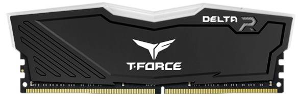 Moduł pamięci RAM z czarnym radiatorem, widoczne logo 'T-FORCE Delta P'.