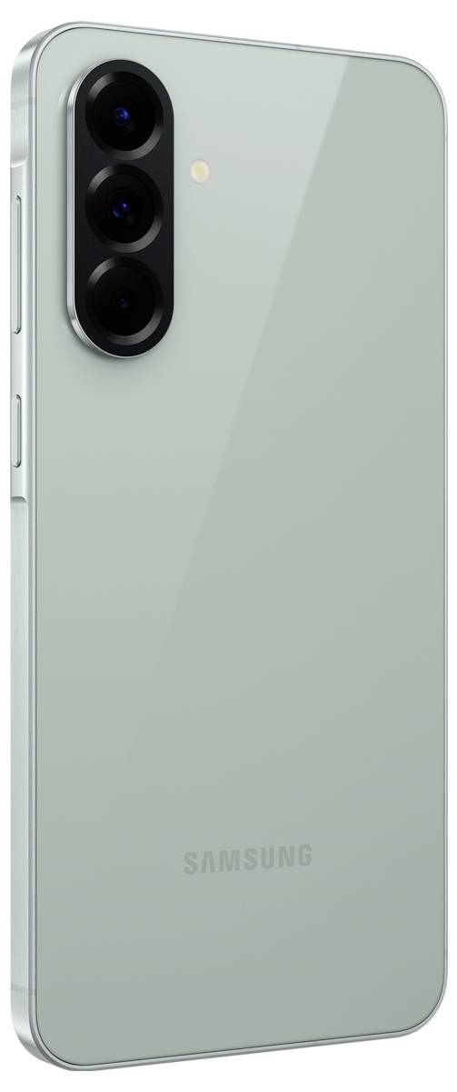 Smartfon z trzema obiektywami kamery i gładką, połyskliwą obudową, na tylnej stronie widoczna nazwa marki "Samsung".